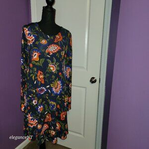 Old Navy Blue/Orange/Green Floral Swing Style L/S  Dress Sz: M NWT